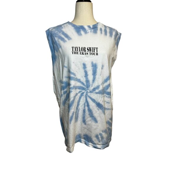 Taylor Swift The Eras Tour Tie-Dye Muscle Tee Size L | Blue Spiral Concert Shirt - Picture 2 of 5